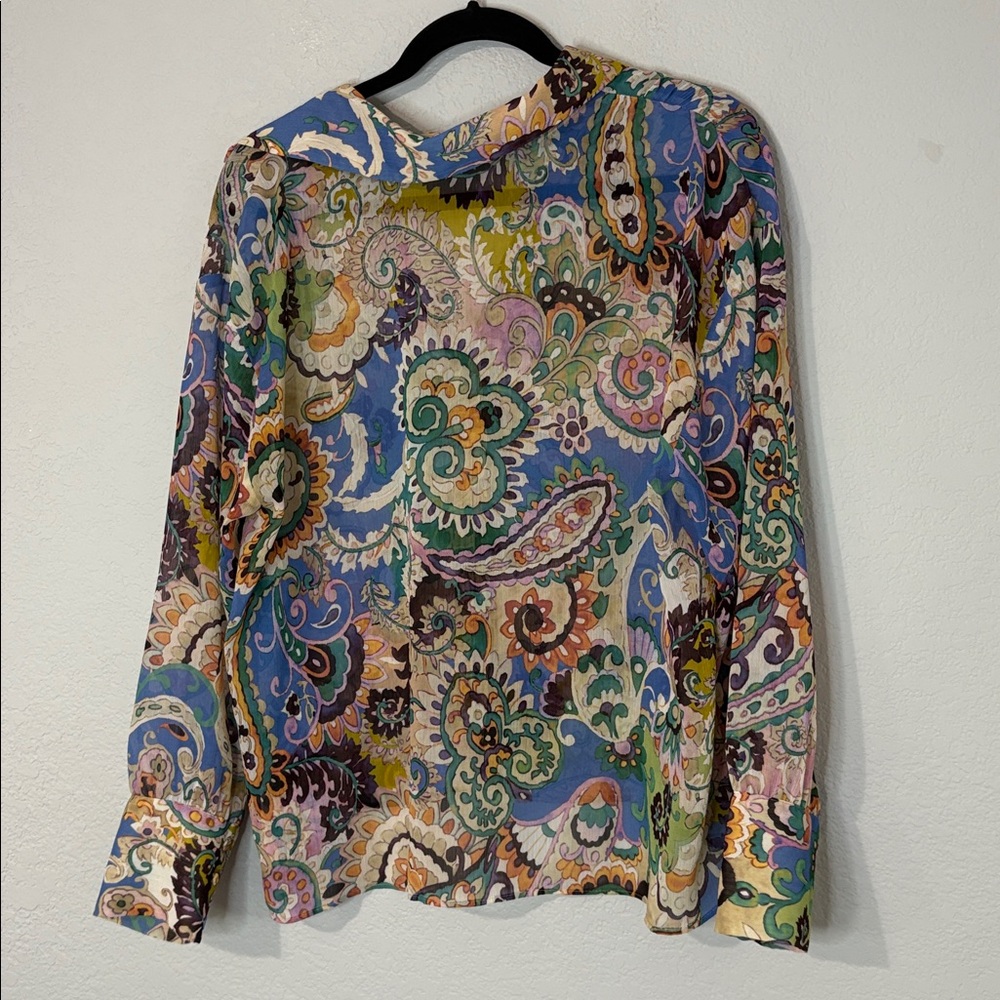 Zara Paisley Print Soeeve Print Boho Semi Sheer Long Sleeve Shirt S - Picture 5 of 6